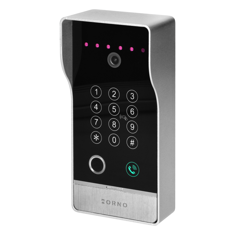 GUARDO single family video doorphone set, 4-wires, touchscreen LCD 10" monitor, fingerprint reader, proximity reader and code lock, App-controlled, surface mounted, white